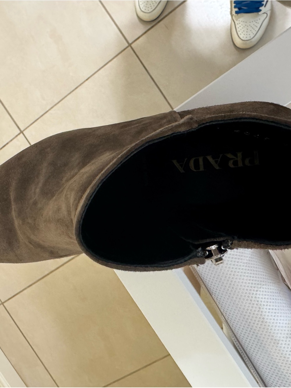Prada Taupe Suede Ankle Boot with Black Interior
